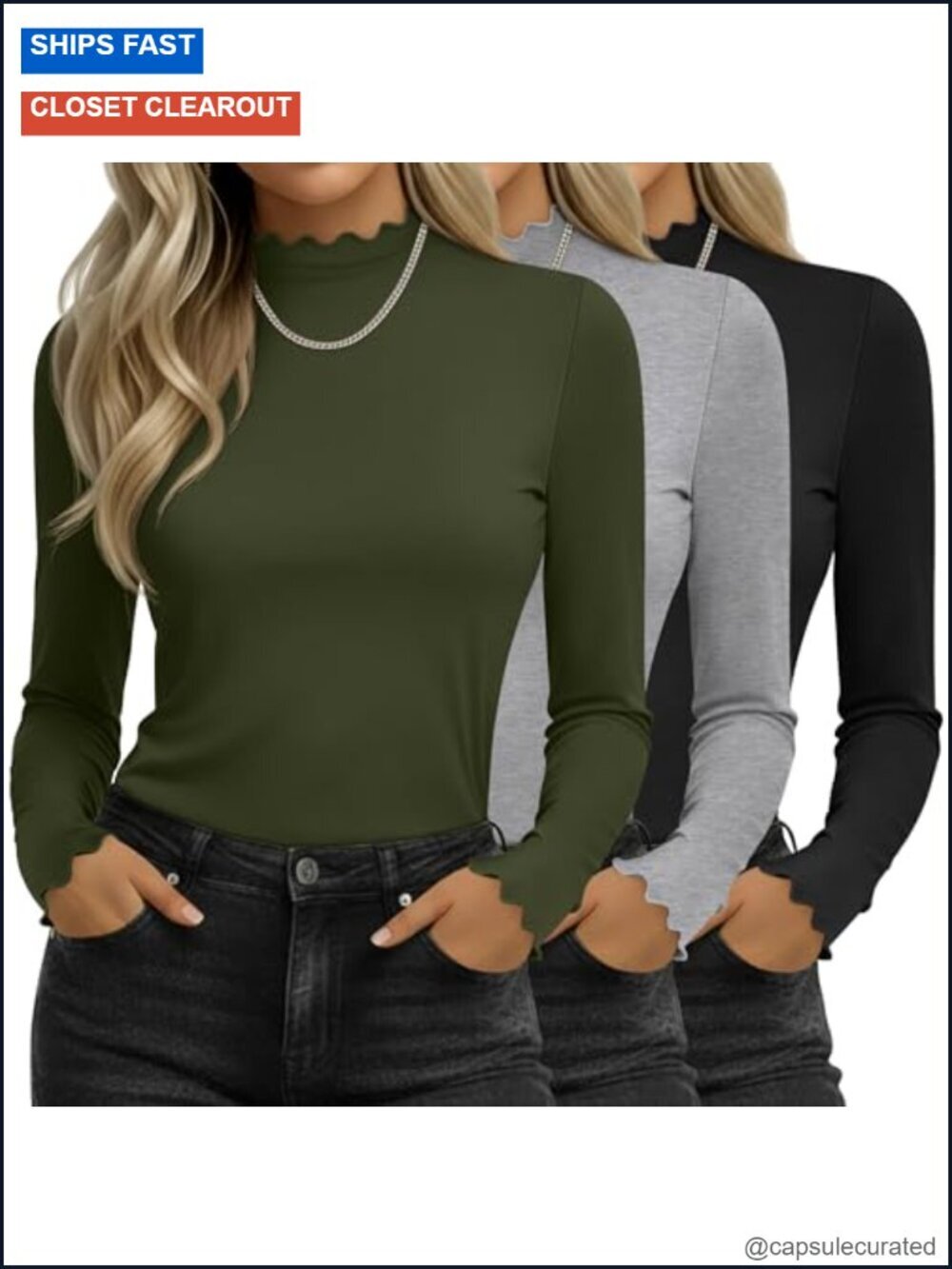 3 Pack Women's Mock Turtleneck Long Sleeve Thumb Hole Tops Base Layer Tees